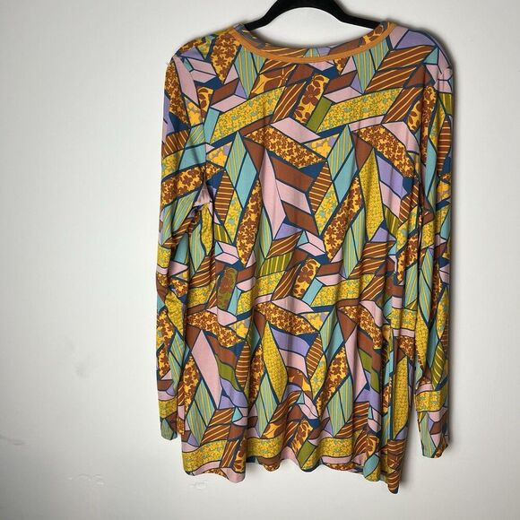LOGO by Lori Goldstein Rayon 230 Printed Long Sleeve Top Gold Fusion XL - Picture 5 of 7